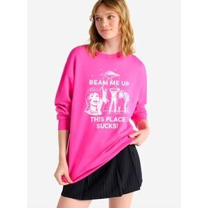 Beam Me Up This Place Sucks Stranger Things Oversized Pink Sweatshirt - NWT